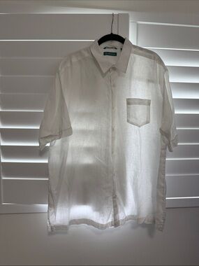 Cubavera White Short-Sleeve Linen Button-Down Shirt